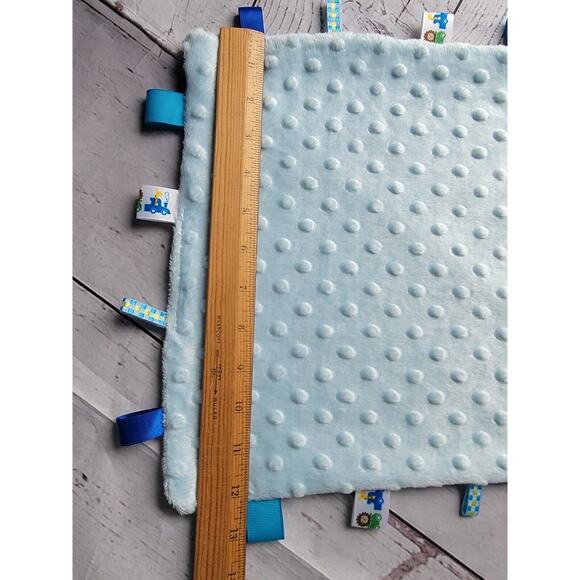 Baby blue train tag lovey blanket mink dot fabric handmade new - Picture 3 of 5